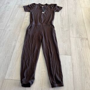Monrow Supersoft Puff Sleeve Jumpsuit Brown Small